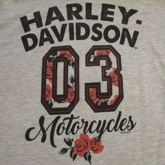 Harley Davidson Woman Large Gray Red White Black Motorcycle Dealership Shirt - Picture 2 of 5